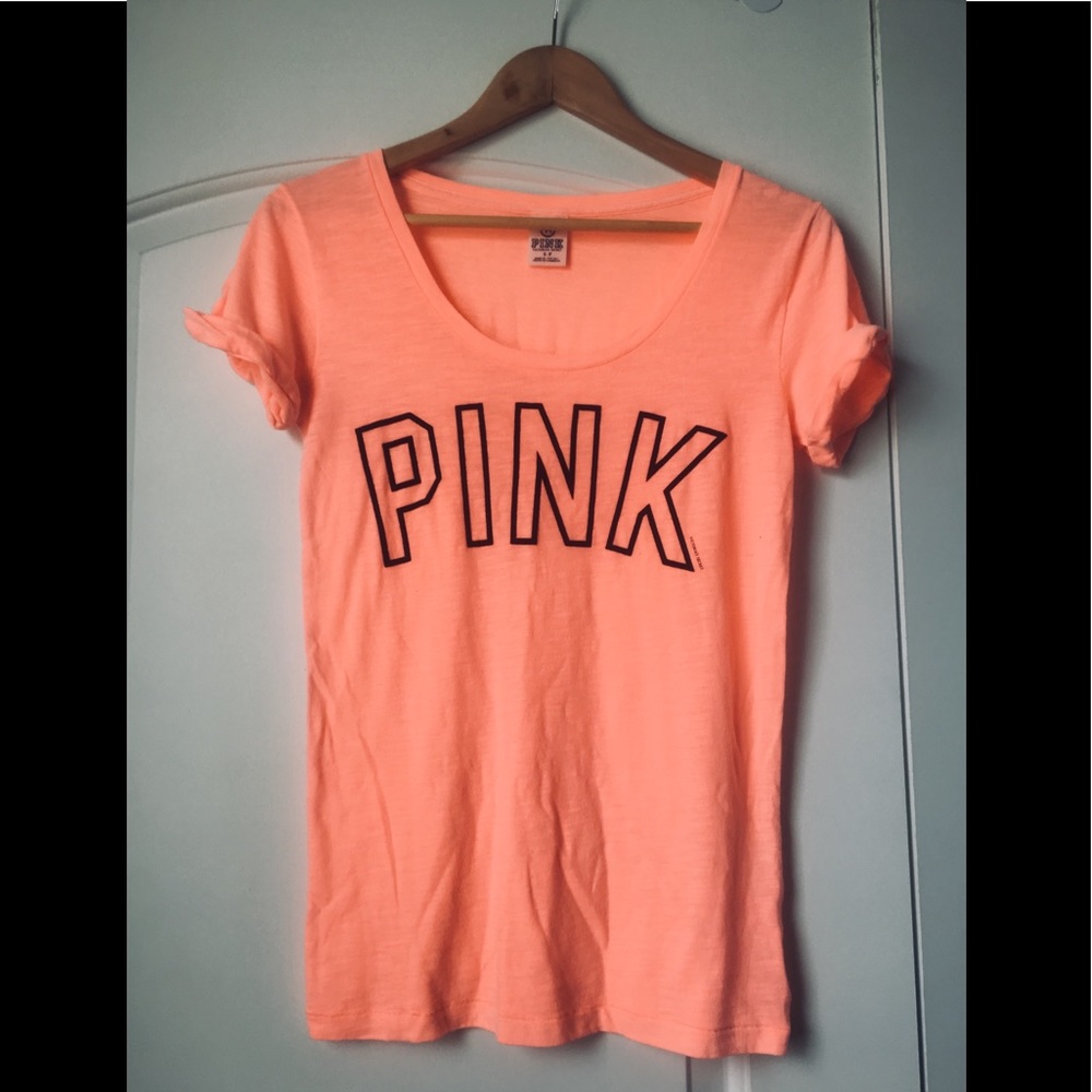 VS PINK Embroidered Scoop neck Tee